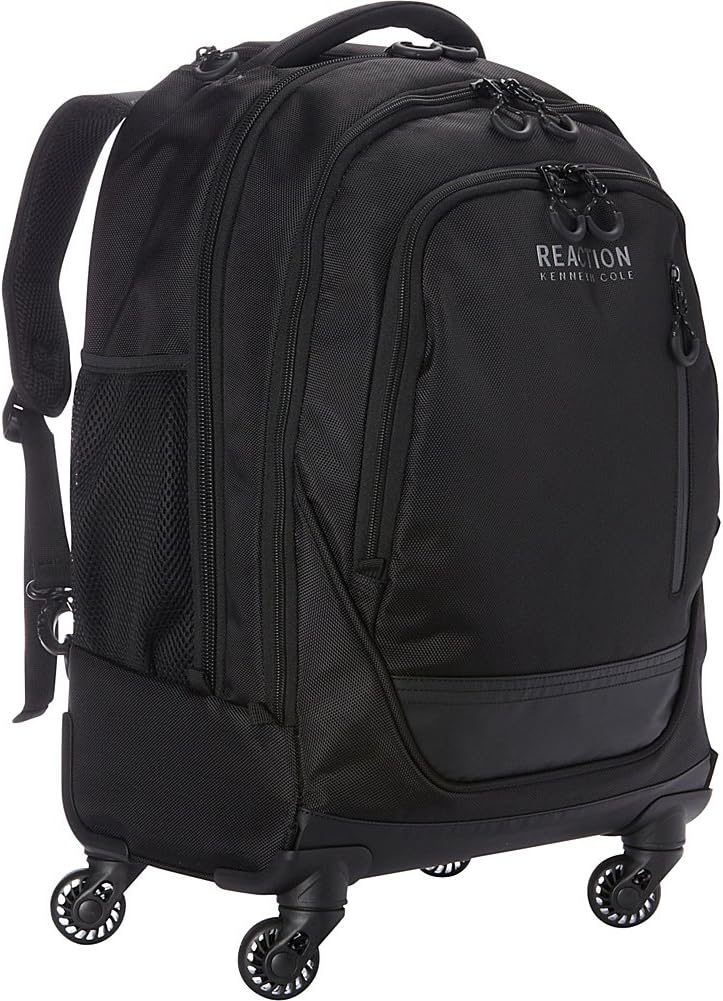 17" Polyester Dual Compartment 4-Wheel Laptop Backpack, Black