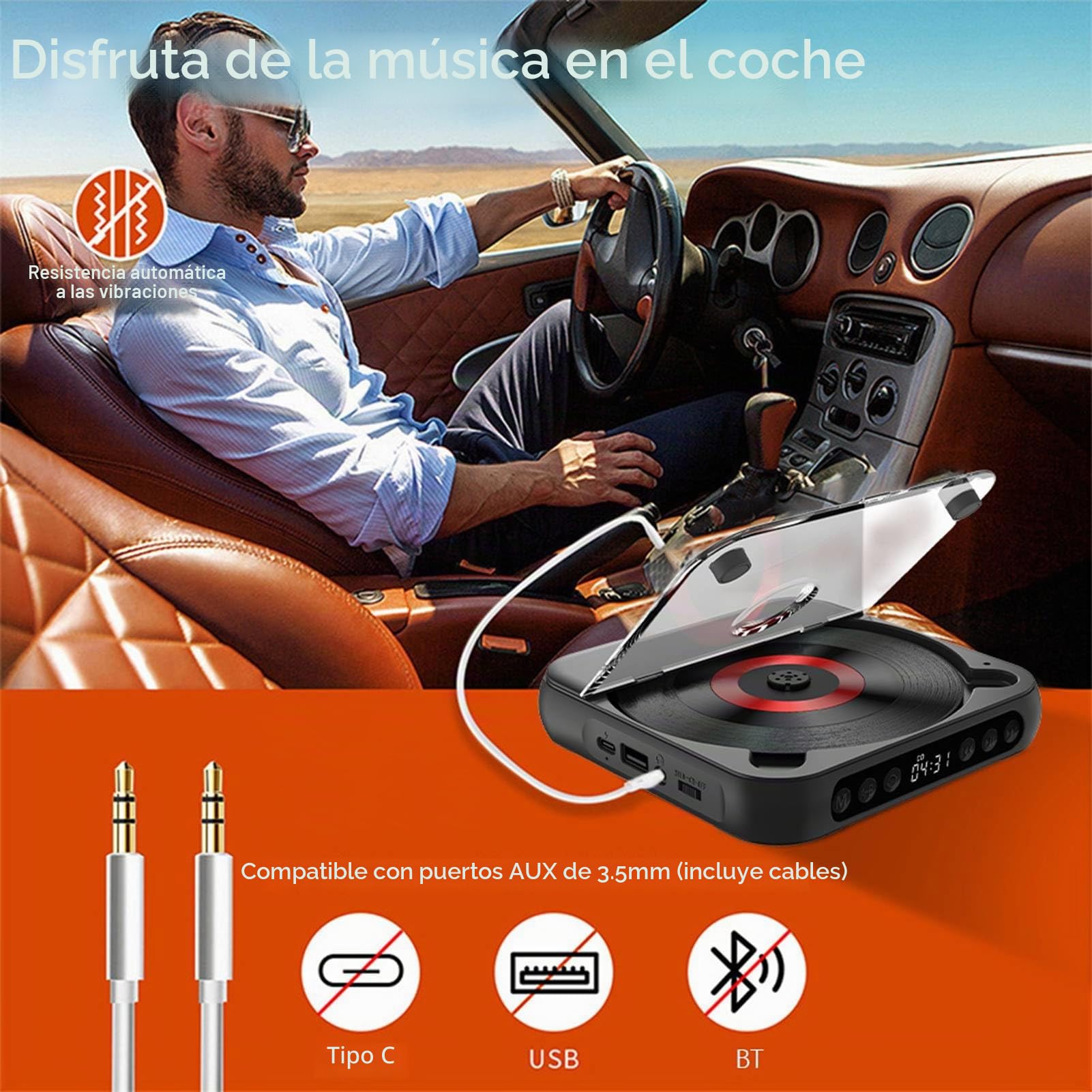 Kavolet Reproductor de CD portátil Walkman BT Reproductor de música Reproductor de CD con Cubierta a Prueba de Polvo, Incluye Auriculares, 6 Modos, Temporizador de repetición AB, Mando a Distancia,