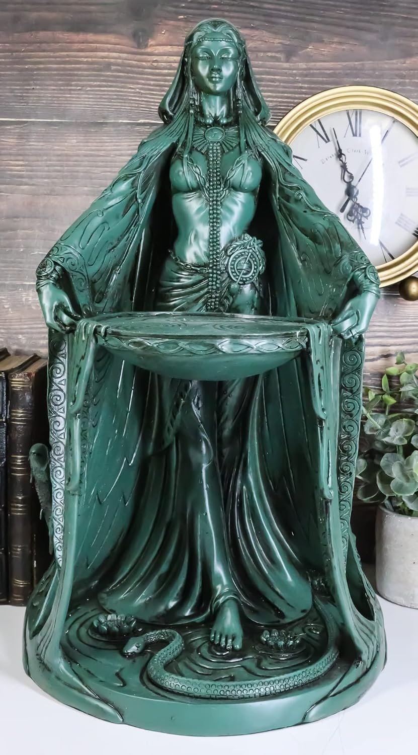 Ebros Gift Celtic Triple Goddess Danu Statue in Verdi Green Finish 16" Tall Wicca Magic Occultic Patroness Cycle of Life Death and Rebirth