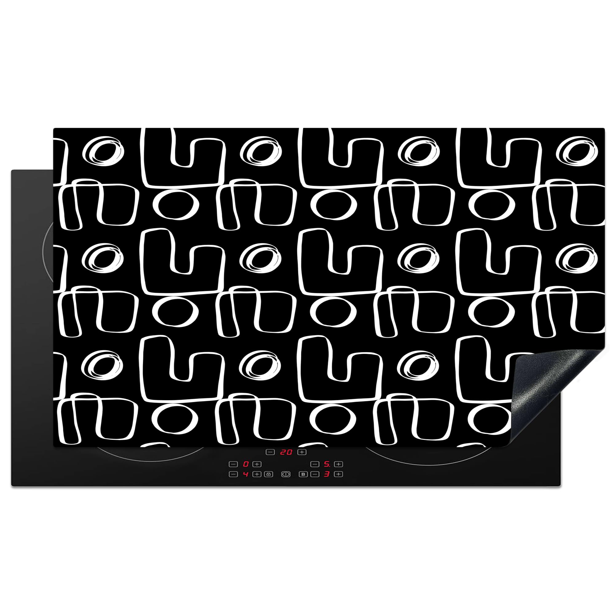 KitchenYeah© Induction Hob Protector Mat 20.8"x36" / 91.6x52.7 cm Cooker Top Protectors Cover Ceramic Covers Electric Hobs Vinyl Repetition - Hand Drawn - Lines - White