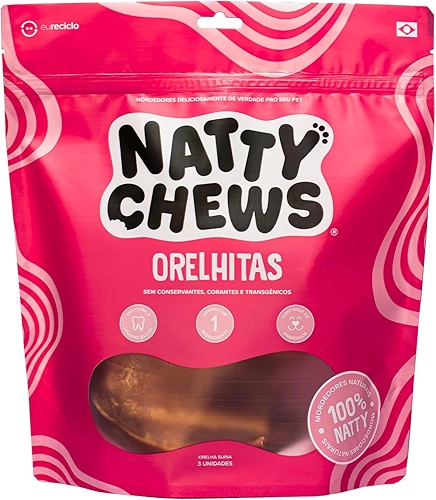 Mordedor Orelha Suína Natural Desidratada Orelhitas Natty Chews Para Cães - 3 Unidades