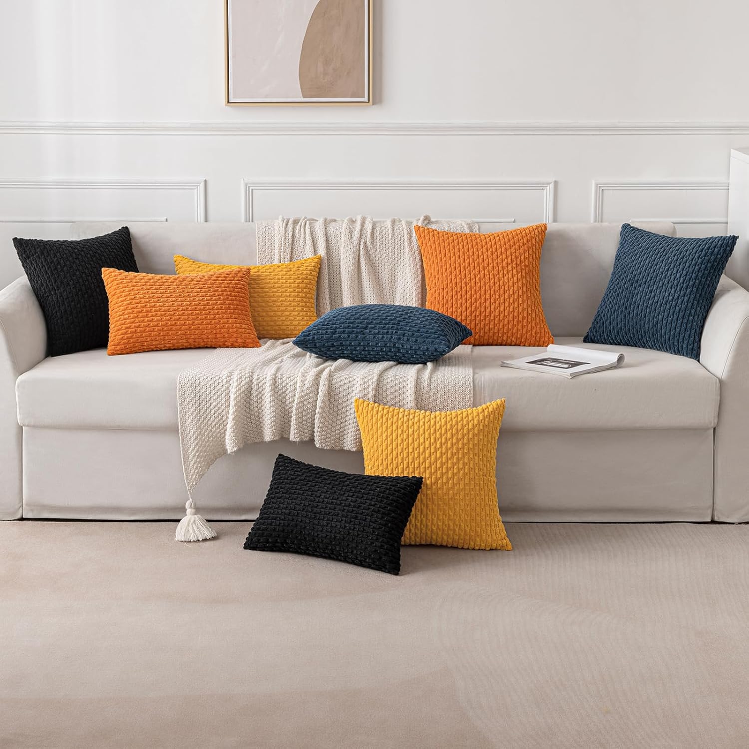 MIULEE Pack of 2 Decorative Throw Pillow Covers 18x18 Inch Soft Boho Striped Textured Corduroy Pillow Covers Modern Farmhouse Home Decor for Couch Bed Sofa Living Room Golden Yellow - Image 5