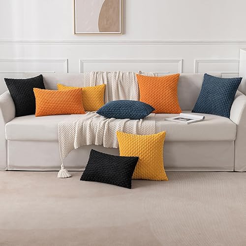 Miniatura 5 de MIULEE - Juego de 2 fundas decorativas cuadradas para cojines, de pana suave y con estilo campestre bohemio a rayas para decorar hogar, sofá, cama,