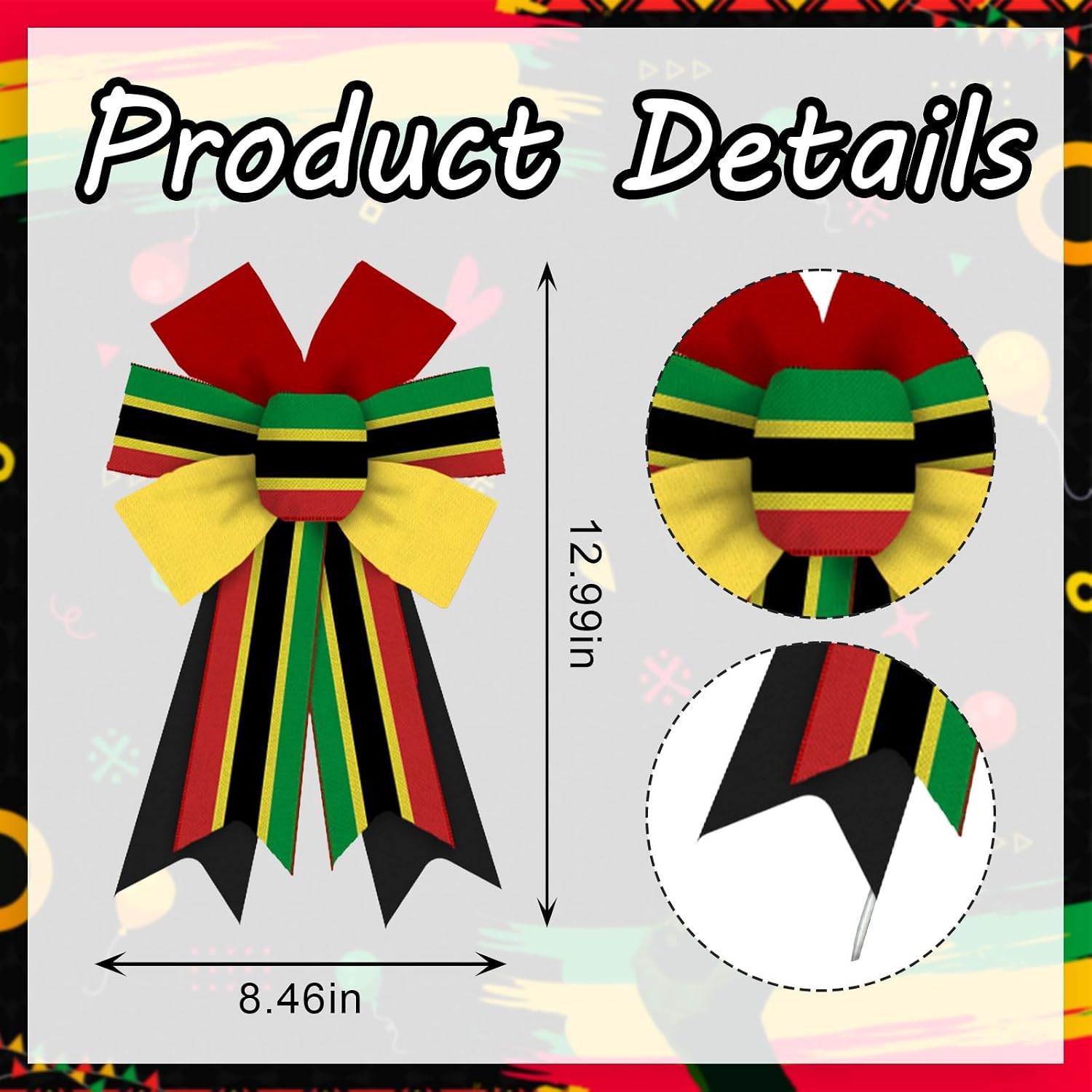 Threetols 2 Pack Juneteenth Wreath Bows, Black History Month Decoration for Indoor Outdoor Home Freedom Party DIY Craft - Red Green Black Stripe