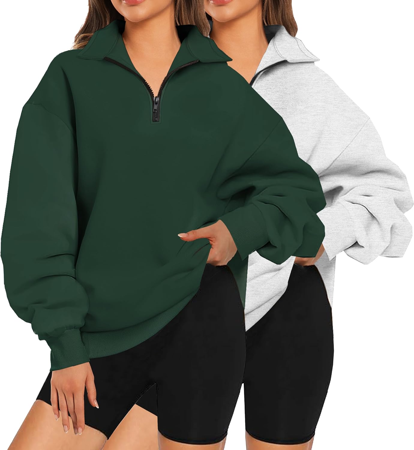 2 Pack Womens Zip Up Hoodies Oversized Sweatshirts Fall Long Sleeve Shirts Fashion Pullover