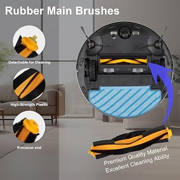 Feilifan ECOVACS DEEBOT N10 PLUS/T9+/ N8 PRO+/ N8+/ N8+/ T8+ Robot Vakum, Yedek Parçalar Ana Fırça, Yan Fırça, Filtre, Paspas Pedleri, Toz Torbası (19 Adet) için aksesuar Kiti