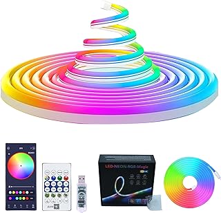 5 M RGB IC Neon Led Strip, 5V Bluetooth Led Schlauch Streifen für die Wand, LED Lichtstreifen, App Steuerung, IP67 Wasserdichte Flexible RGB Band Seil Lampe fürSchlafzimmer Raum Aussenbereich Deko