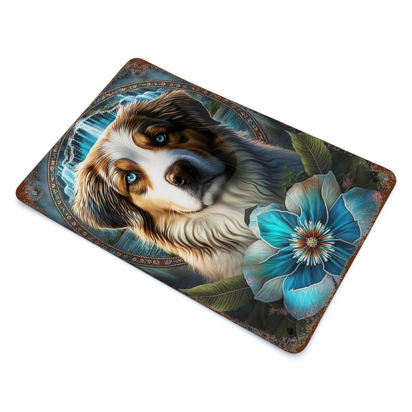 Dog in Mandala Jungle Vintage Rust Metal Sign 11.8"x7.9", for Basement, Hobby Room And Garage Decor, Farmhouse Wall Decor