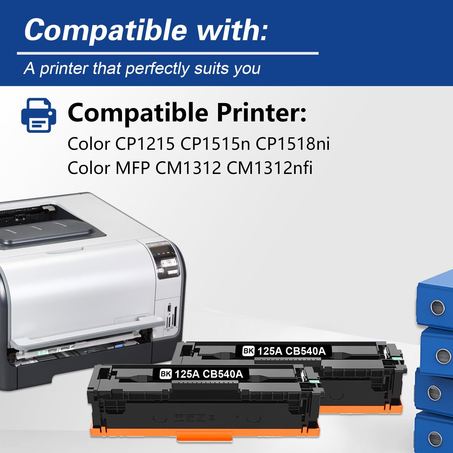 125A Toner Cartridge Replacement for HP 125A CB540A Works with Color Laser CP1215 CP1515n CP1518ni MFP CM1312 CM1312nfi Printer (Black 2-Pack)