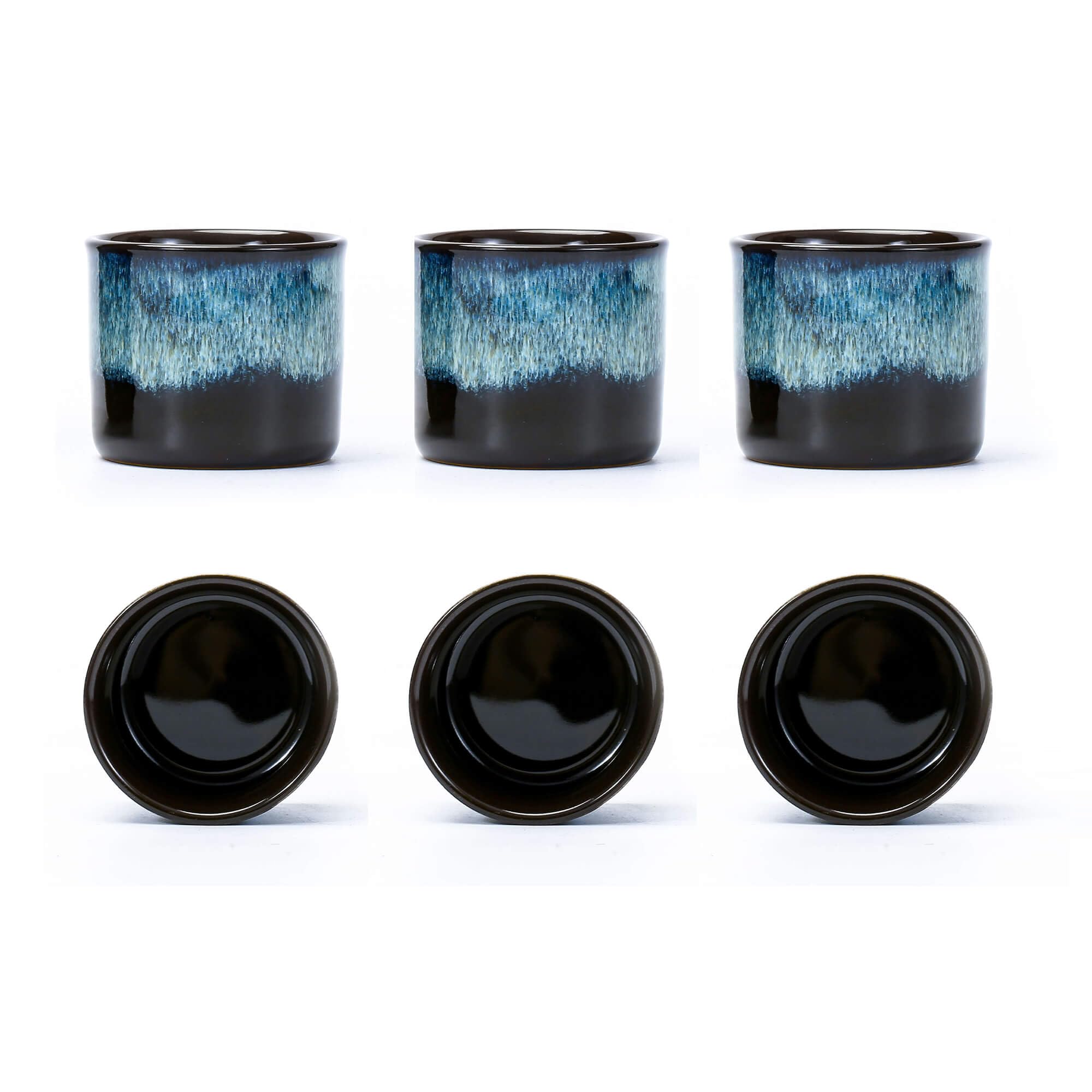 Japanese Tea Cups Set of 6, Ceramic Teacups, Chinese Tea Cups for Hot Tea or Coffee, Demitasse Cups 2.5 Ounces Coffee Mugs (magic blue exterior)