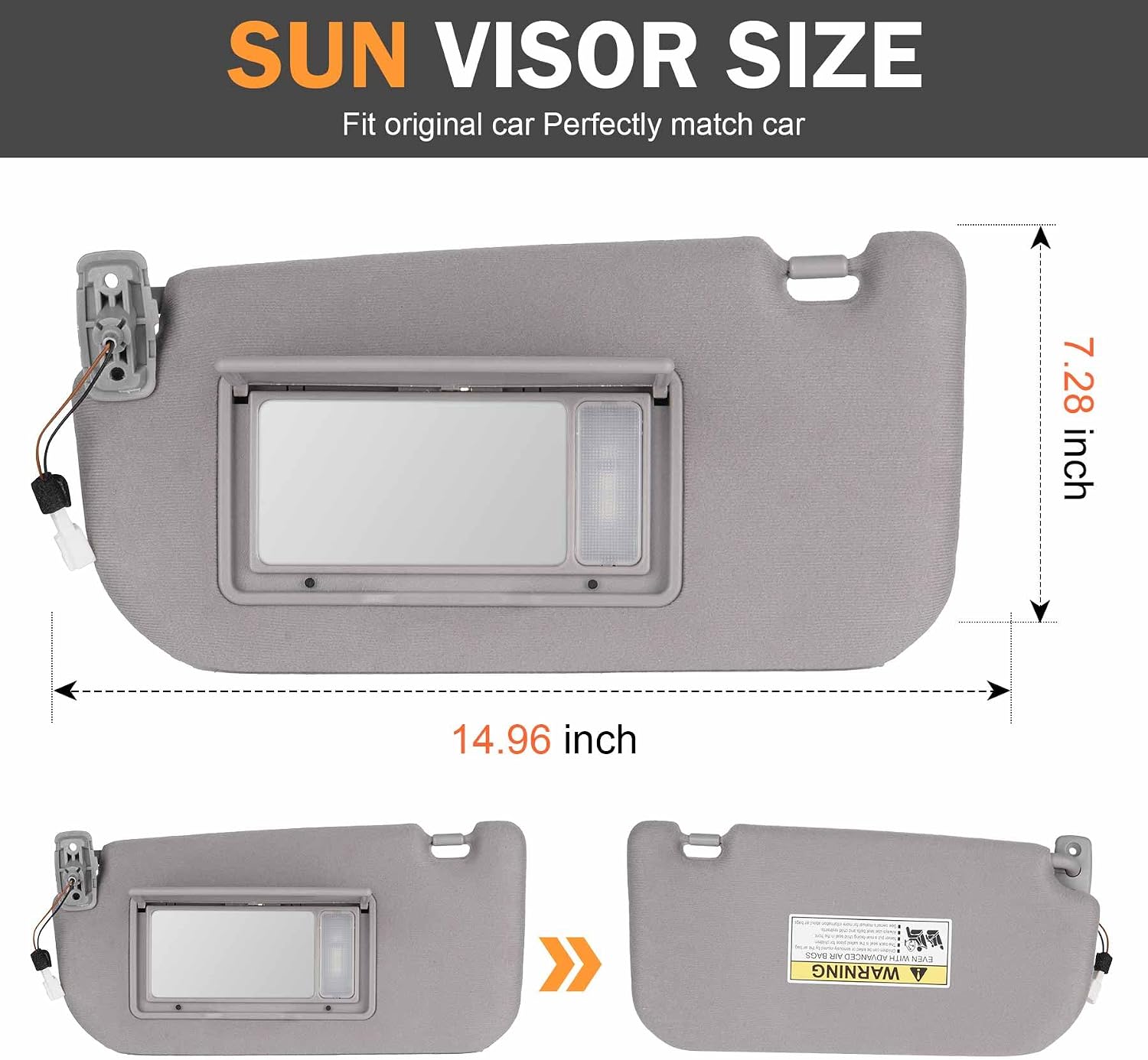 Sun Visor with Light Fits for KIA Sportage 2005-2010 Left Driver Side Sunvisor Replace 85201-1F090LX, Gray