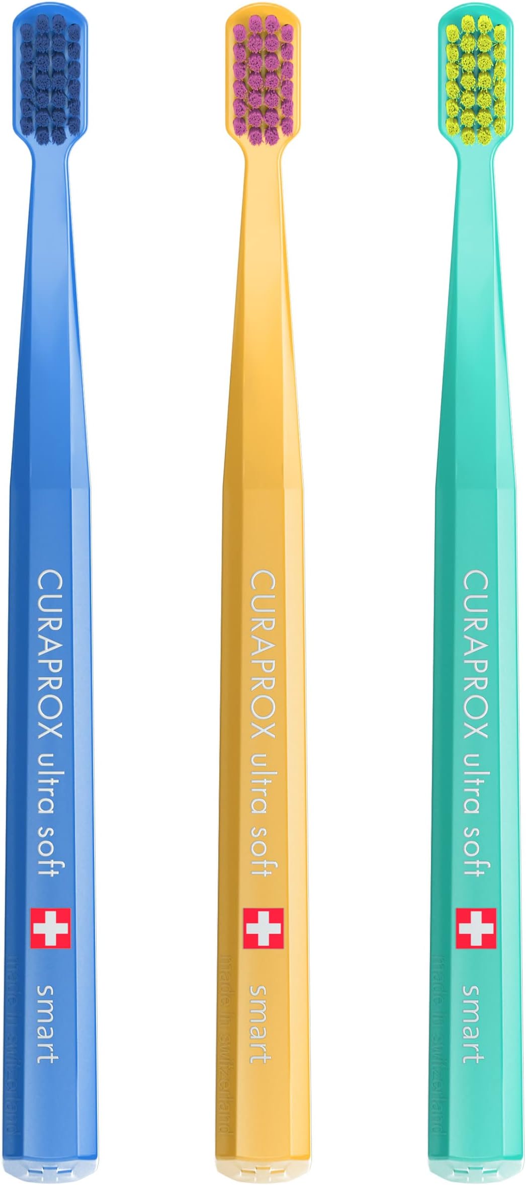 CS Smart Toothbrush – Compact Brush Head for Children and Adults | Ultra-Gentle Cleaning | 3-Pieces | Mixed Colours | Made in Switzerland