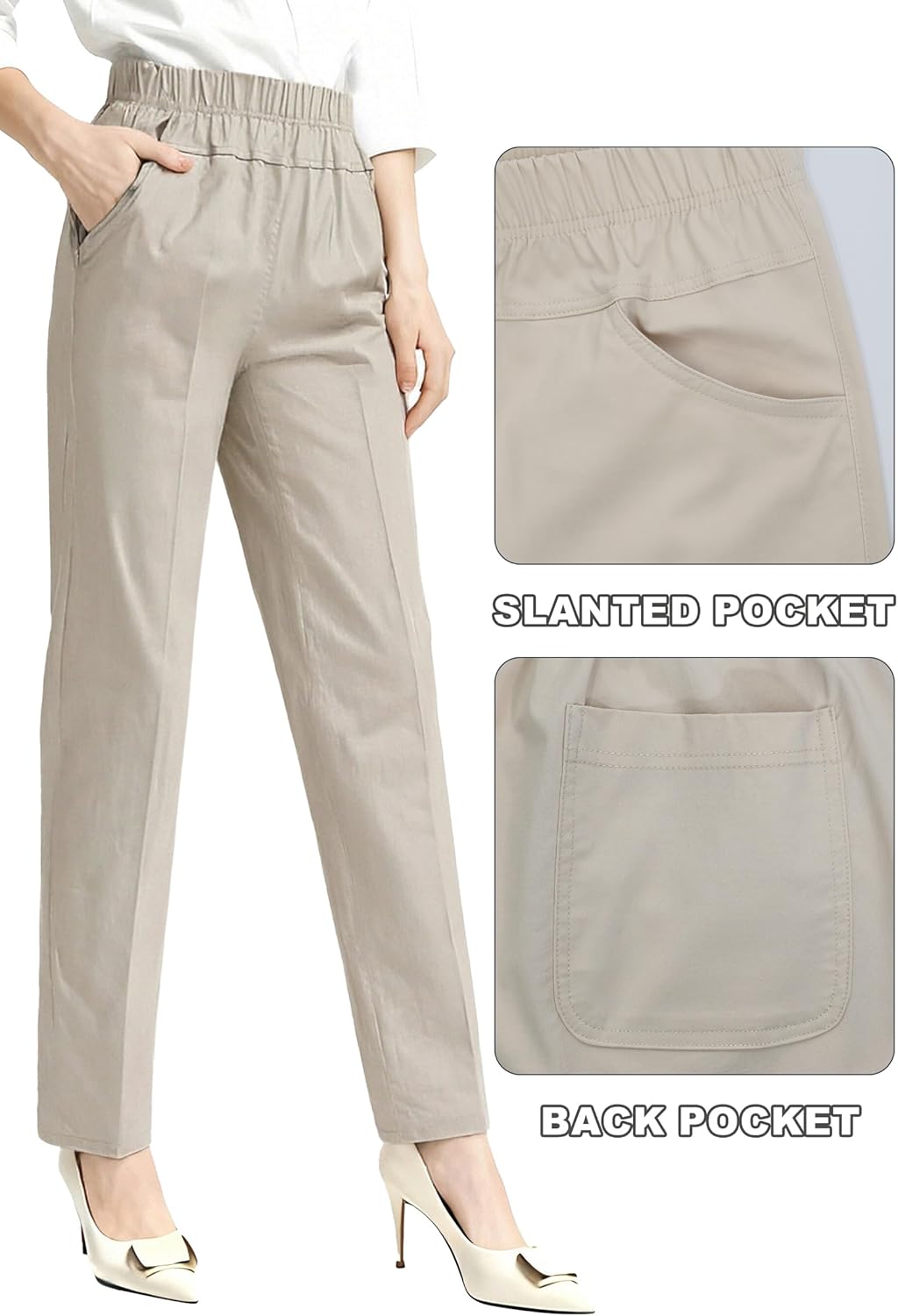 Soojun Womens Summer Elastic Waist Comfy Stretch Pull On Pants - Image 8