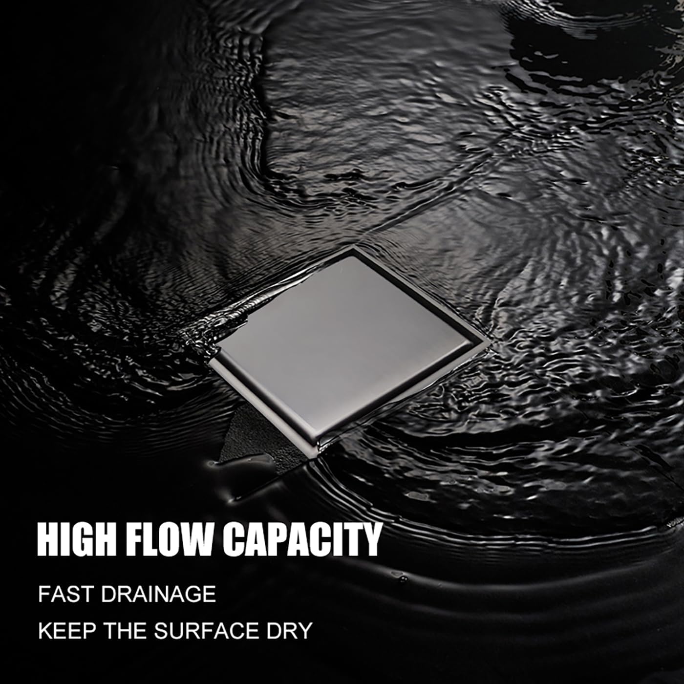 FerdY 4" Square Shower Floor Drain, Tile Recessed with Removable Hidden Cover, Stainless Steel, Gun Gray Floor Drain for Bathroom