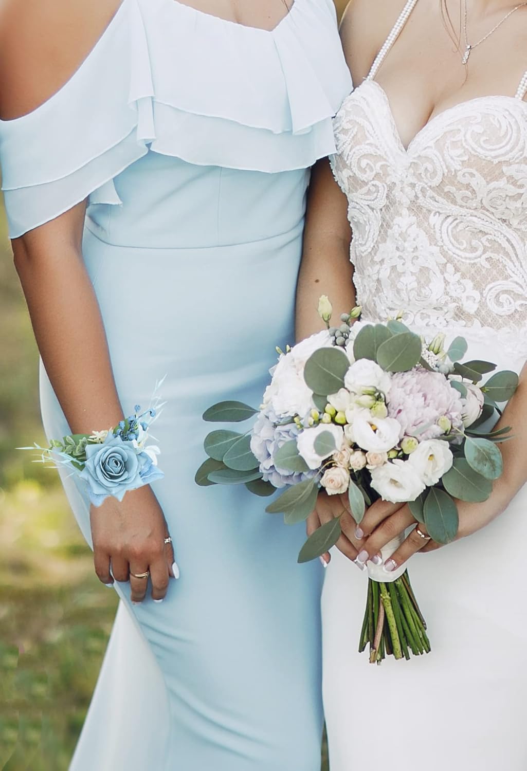 Ansofi Dusty Blue Wrist Corsage Set of 6 for Wedding Prom Party, Artificial Flower Wrist Corsage Bracelets, Homecoming Corsage Wristlet, Corsage Flowers for Bride, Bridesmaid, Girl