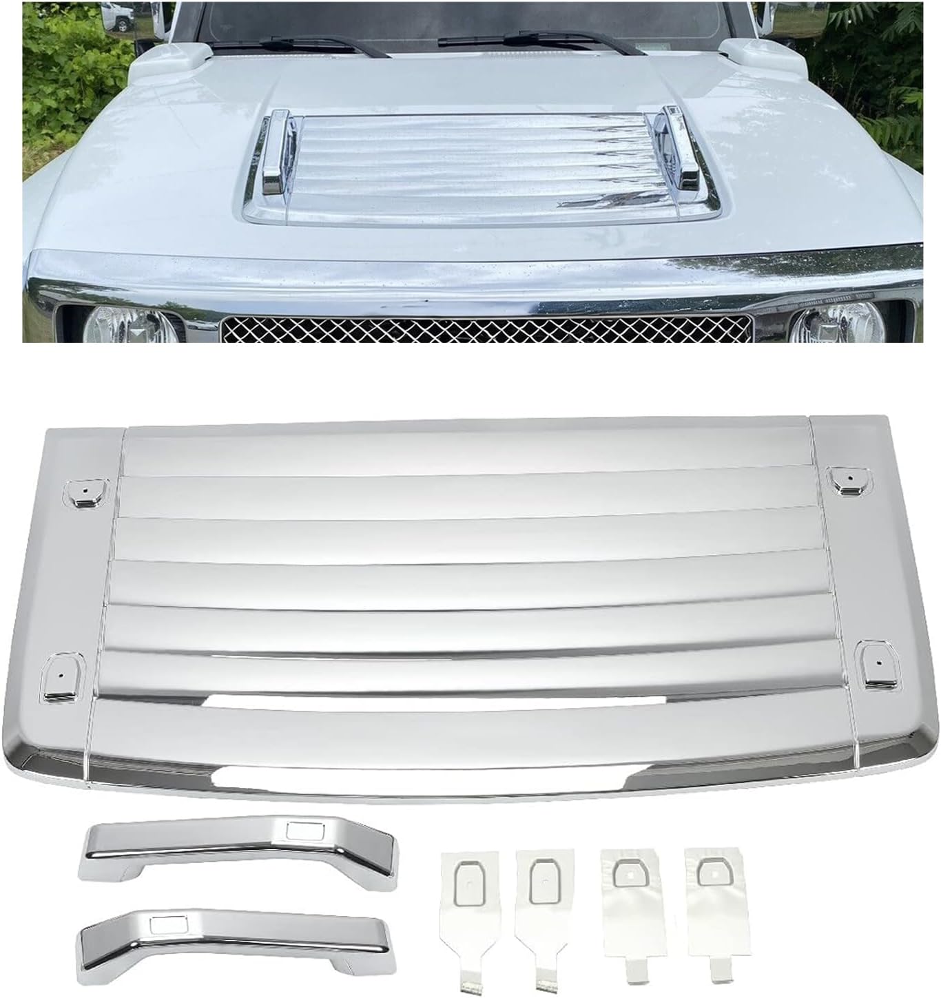 HECASA 3Pcs Silver Hood Vent Compatible with 2006-2010 Hummer H3 & H3T's w/Handles New Chrome Hood Deck Vent Panel Handle Covers Trim Moulding