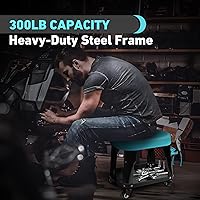 Vista 4 de DURATECH Taburete mecánico rodante, taburetes de taller con ruedas giratorias de 2 pulgadas, asiento deslizante de garaje resistente con bandeja