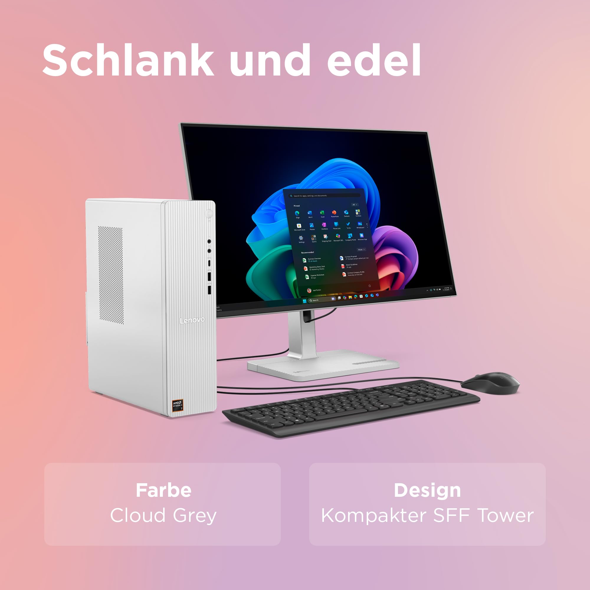 Lenovo IdeaCentre Tower PC | AMD Ryzen 5 220 | 16GB RAM | 512GB SSD |AMD Radeon 740M Grafik | 8.2L | Windows 11 | Cloud Grau | Inkl. vertikaler Ständer | 3 Monate Premium Care