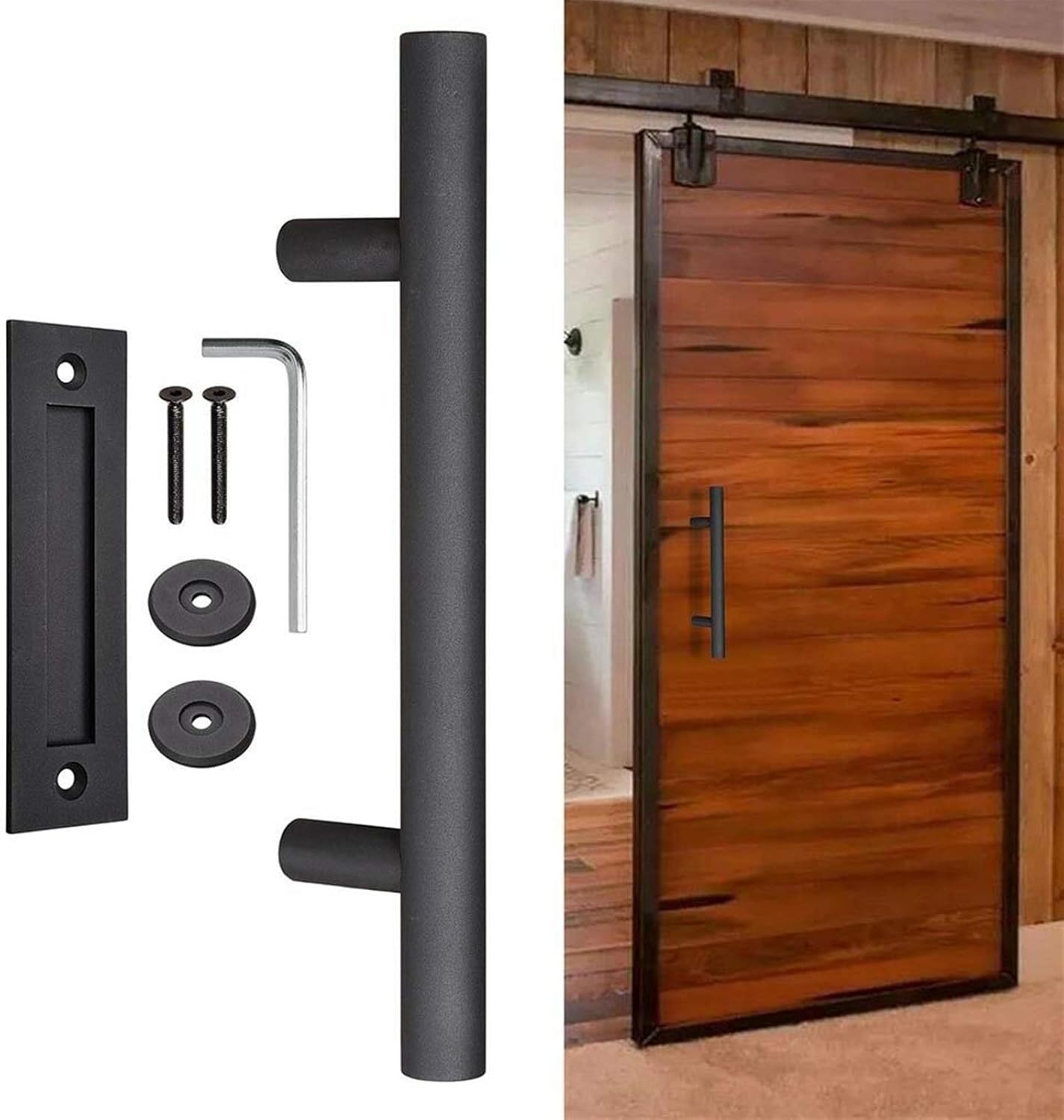 Recessed 35-45MM Wooden Door Stainless Steel Door Handles, Cabinet, Drawer, Bathroom, Hotel, Room DoorsScreen Door Handle,Front Door Handle,Barn Door Handles(Package 2)