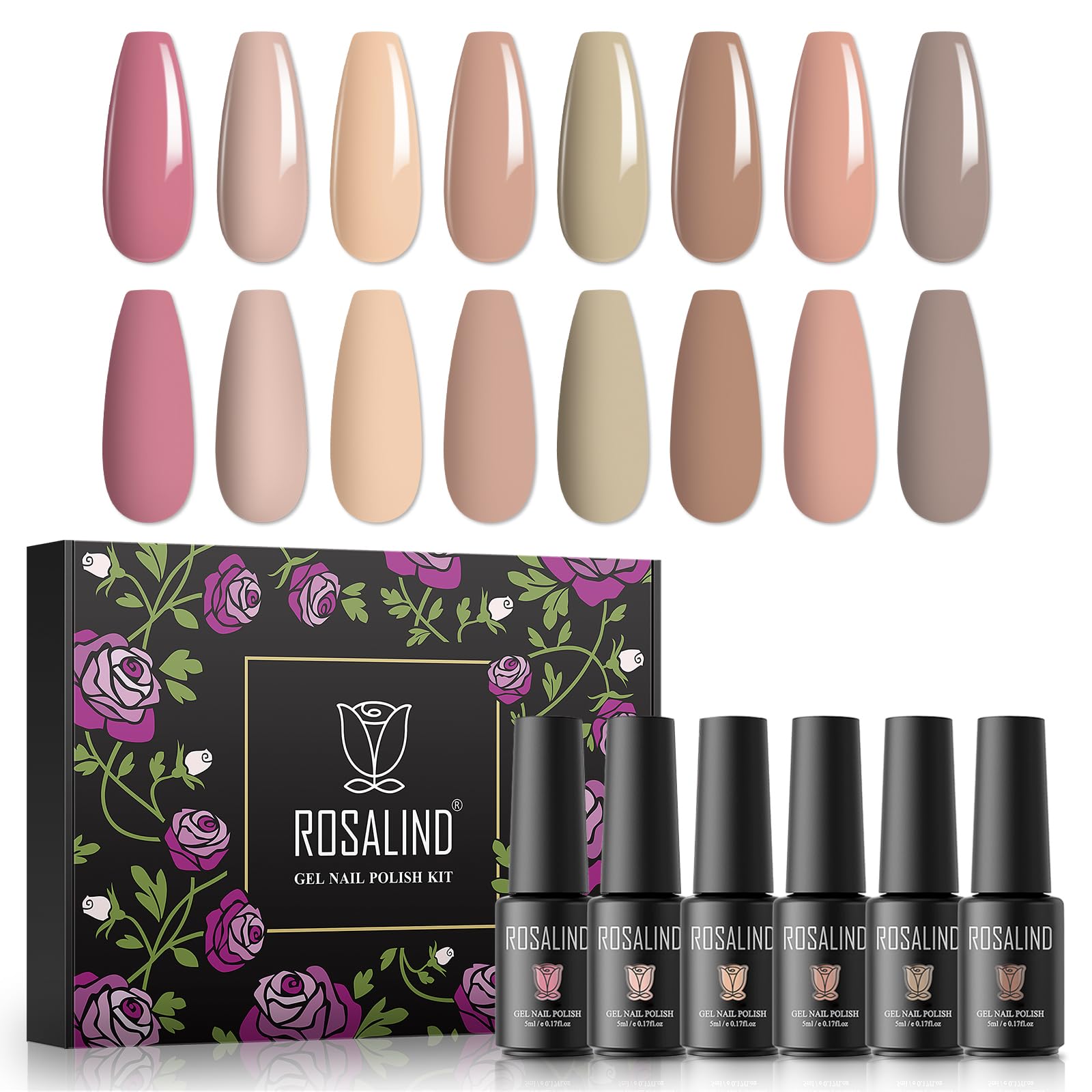 ROSALIND Esmaltes Semipermanentes para Uñas, 8 Color Rosa Desnudo Marrón Pintauñas Semipermanentes, 5ml UV Gel de Uñas Semipermanente, Set Manicura, Gel Nail Polish 8Pcs