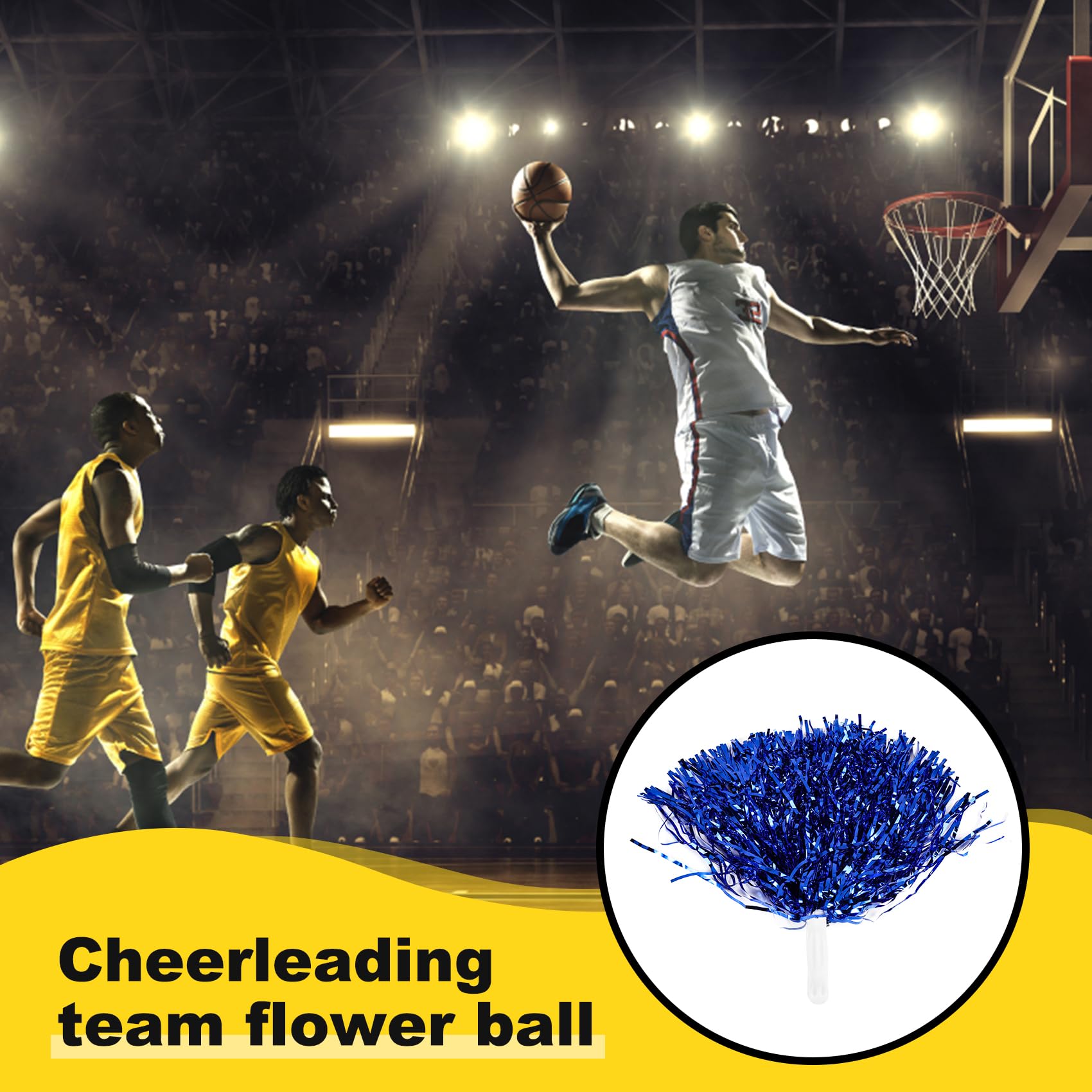 BGFAVCV 24Pcs Cheerleading Pom Poms Metallic Foil Cheer Pom Poms with Plastic Handle for Adults Kids Cheerleaders Blue - Image 4