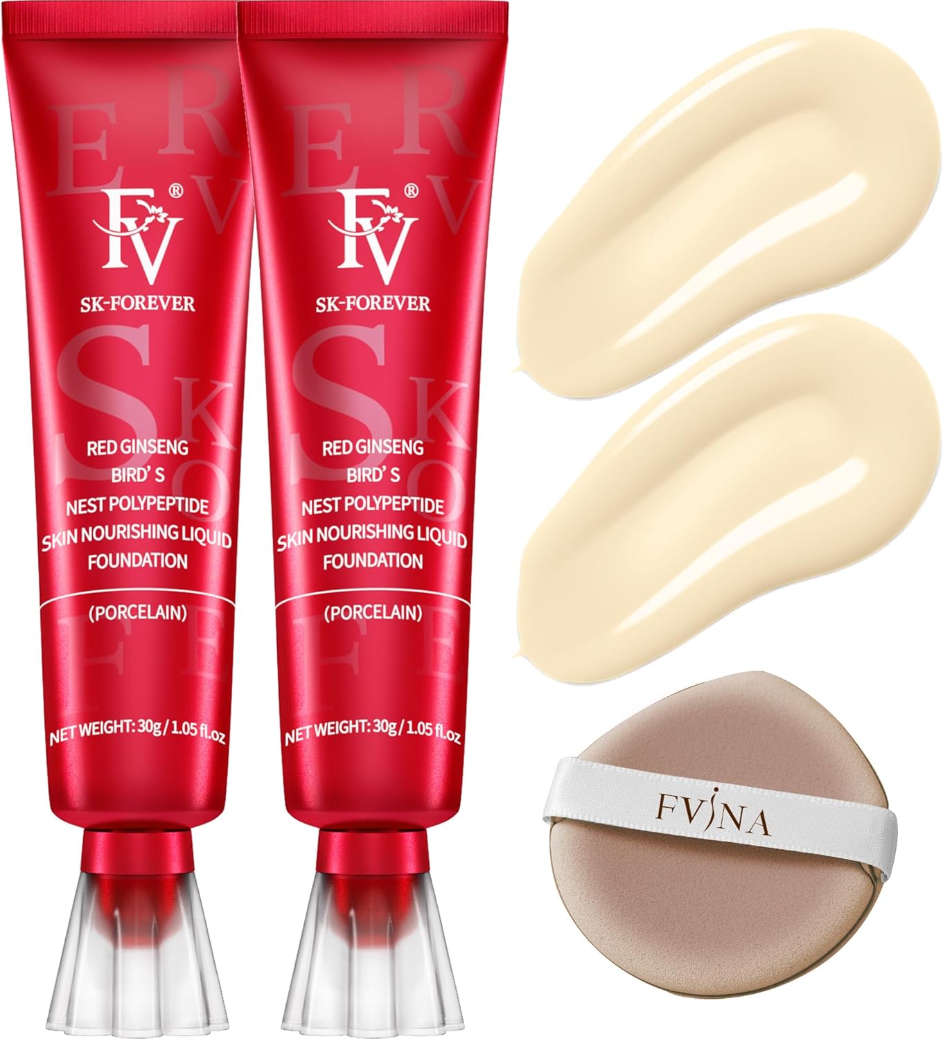 FV 2 Pack Foundation, Lichtgewicht Dewy, langdurige Oil Control foundation met medium dekking, 12HR Flawless Matte Finish, waterdichte foundation voor de droge huid (Porcelain, 30g*2)