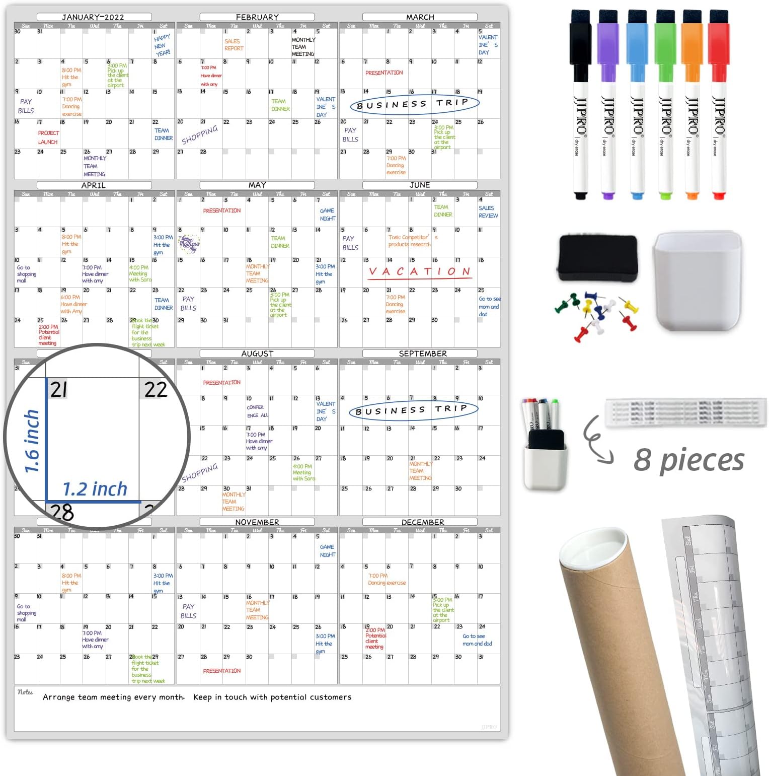 Dry Erase Wall Calendar - 38x26 Inches - Blank Undated Yearly Calendar - Whiteboard Premium Laminated Planner - Reusable Laminated Office Jumbo 12-Month Calendar (Vertical)