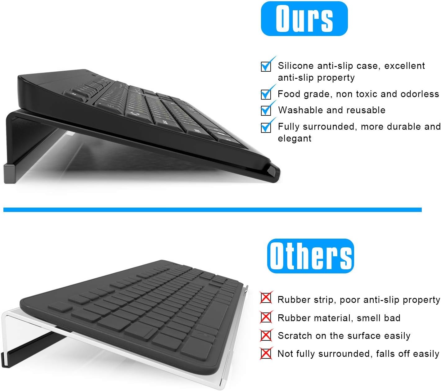 Richboom Computer Keyboard Stand Tilt PC Keyboard Stand Riser for Easy Ergonomic Typing, Acrylic Keyboard Tray Holder for Office Desk, Home, School, with Silicone Anti-Slip Case, Black