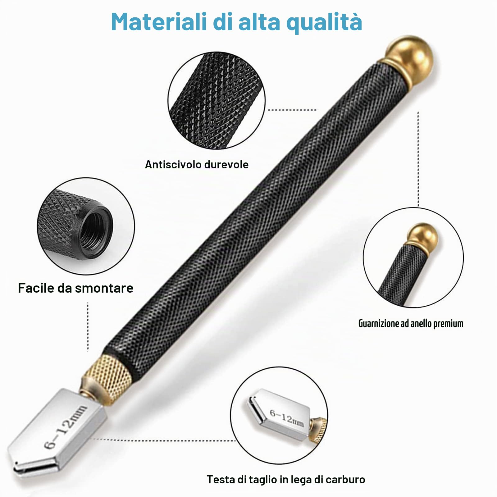 Taglierina in Vetro, Taglia Vetro Piastrelle, 5 Pezzi Strumento Tagliavetro, Tagliavetro per Vetro, Tagliavetro, Taglierina Professionale in Vetro, Glass Cutter per Vetro Specchio Piastrelle