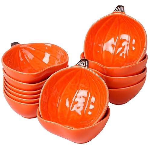 Kolewo4ever 12 Pieces Pumpkin Ramekins Thanksgiving Ramekins Ceramic Bowls Pumpkin