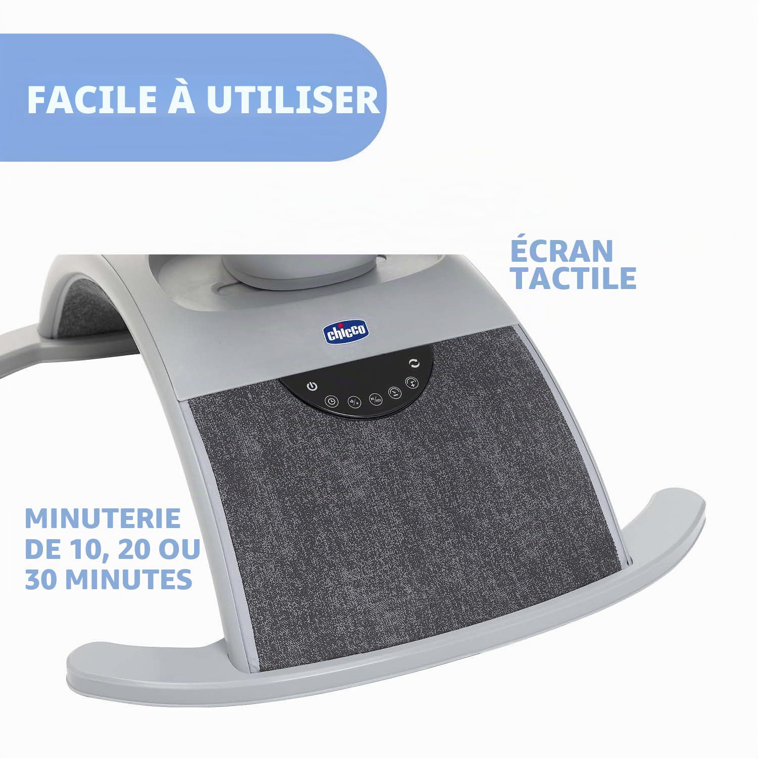 Chicco Comfy Wave, Balancelle Électronique pour Bébé, avec Mouvements et Mélodies, Dossier Inclinable, Tissu Respirant Et Amovible, Barre de Jeu, Balancelle pour Bébé, 0 Mois Plus