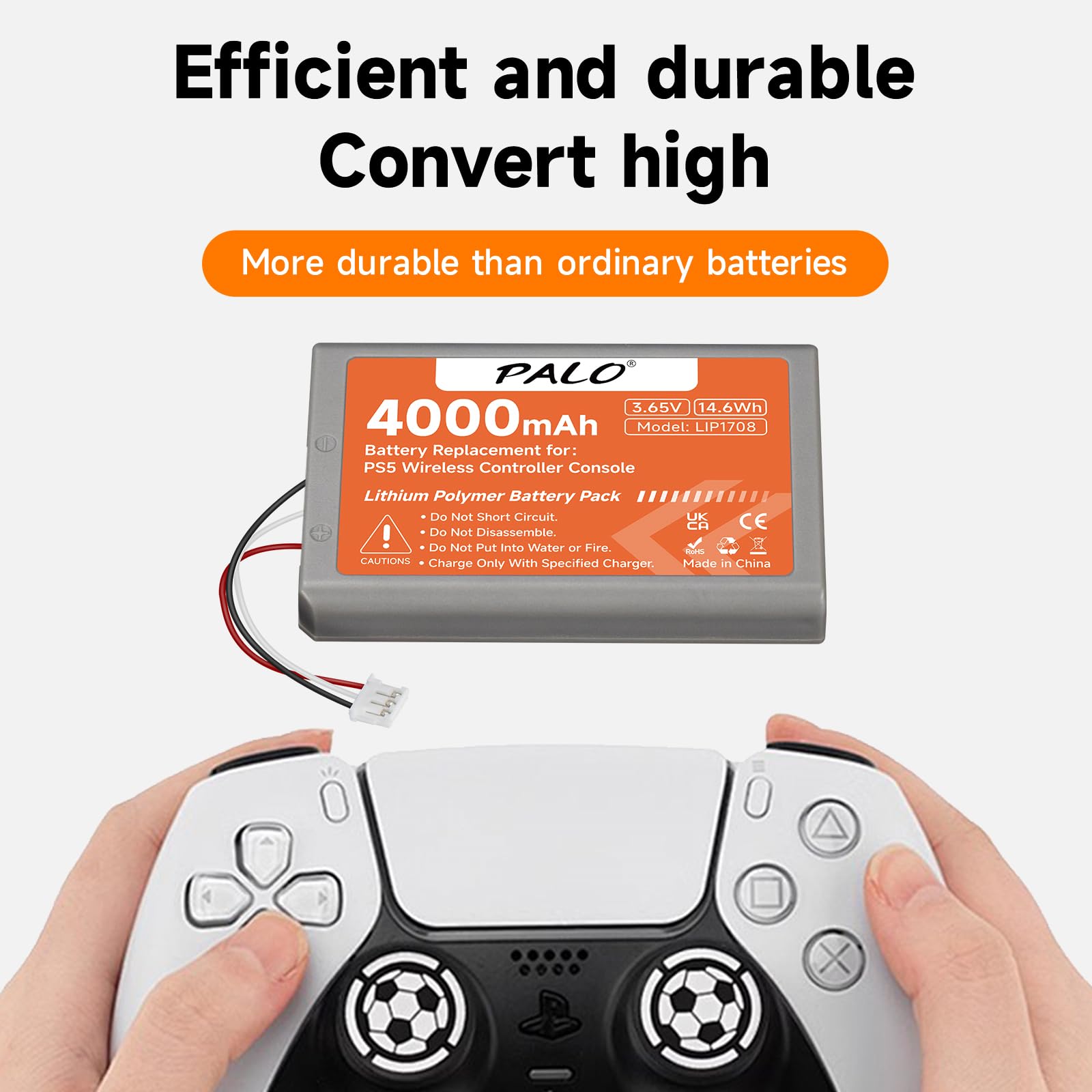 2 Batterie per Controller PS5 4000 mAh – 3,65 V/14,6 Wh al litio ricaricabile ad alta capacità per LIP1708, PS5 Dual Sense, CFI-ZCT1W, CFI-ZCT1J Wireless Controller