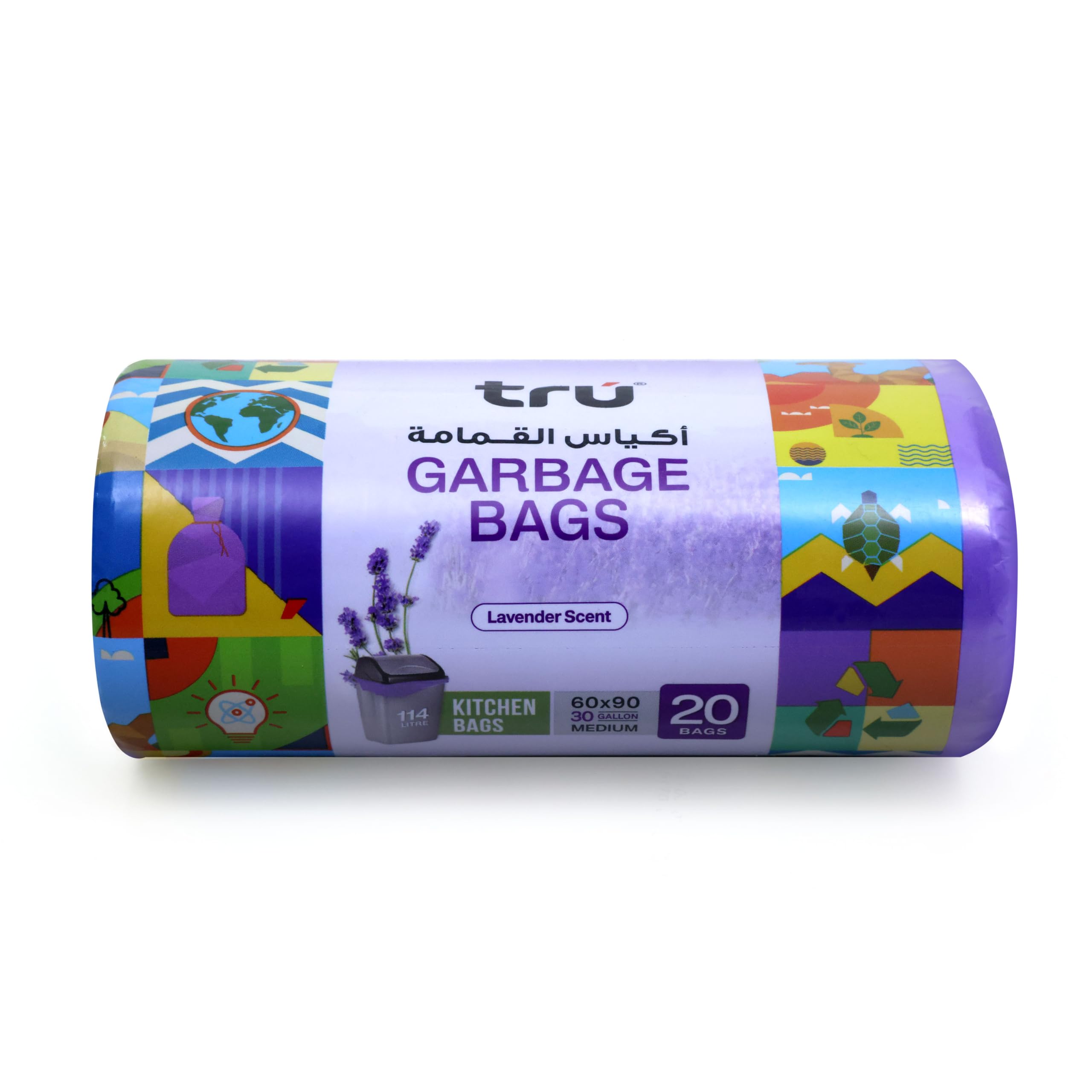 tru® Lavender Scented Garbage Bags Compact Roll 60x90cm 30Gallon 20bags