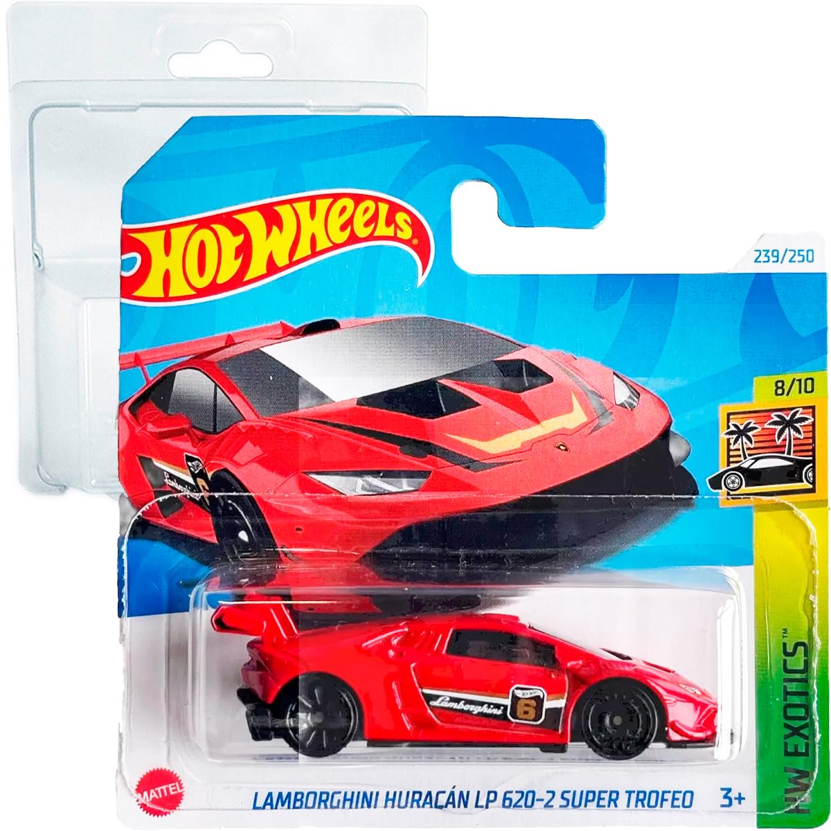 Hot Wheels Lamborghini Hurricane LP 620-2 Super Trophy HW Exotics 8/10 (239/250) HTC25 Red 2024 + Protector Short Card Frikimonkey