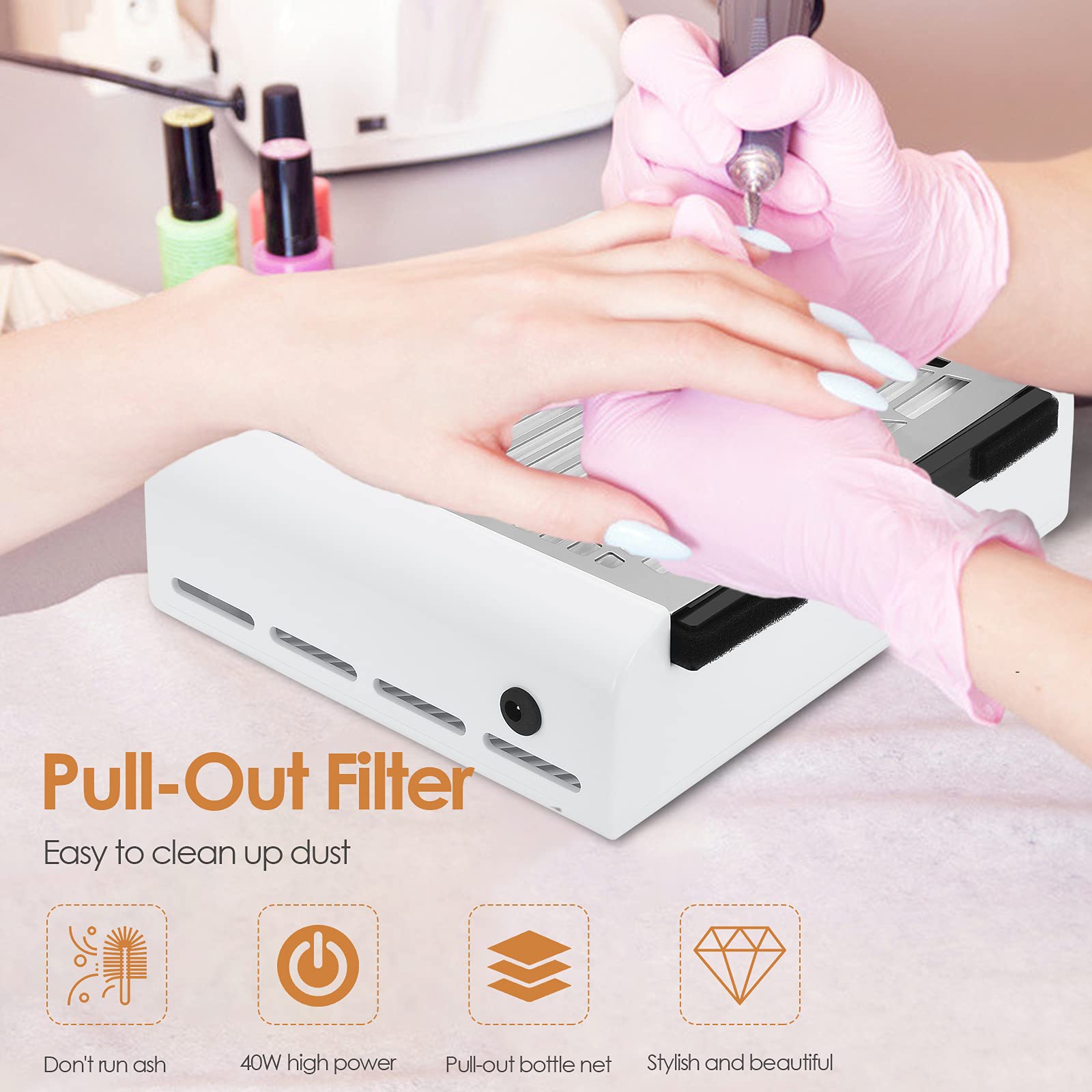 MusyVocay Collettore di polveri per unghie, Aspirapolvere professionale Macchina per il collettore di polveri Strumento per manicure per unghie con filtro senza fuoriuscite Aspirazione effetto salone