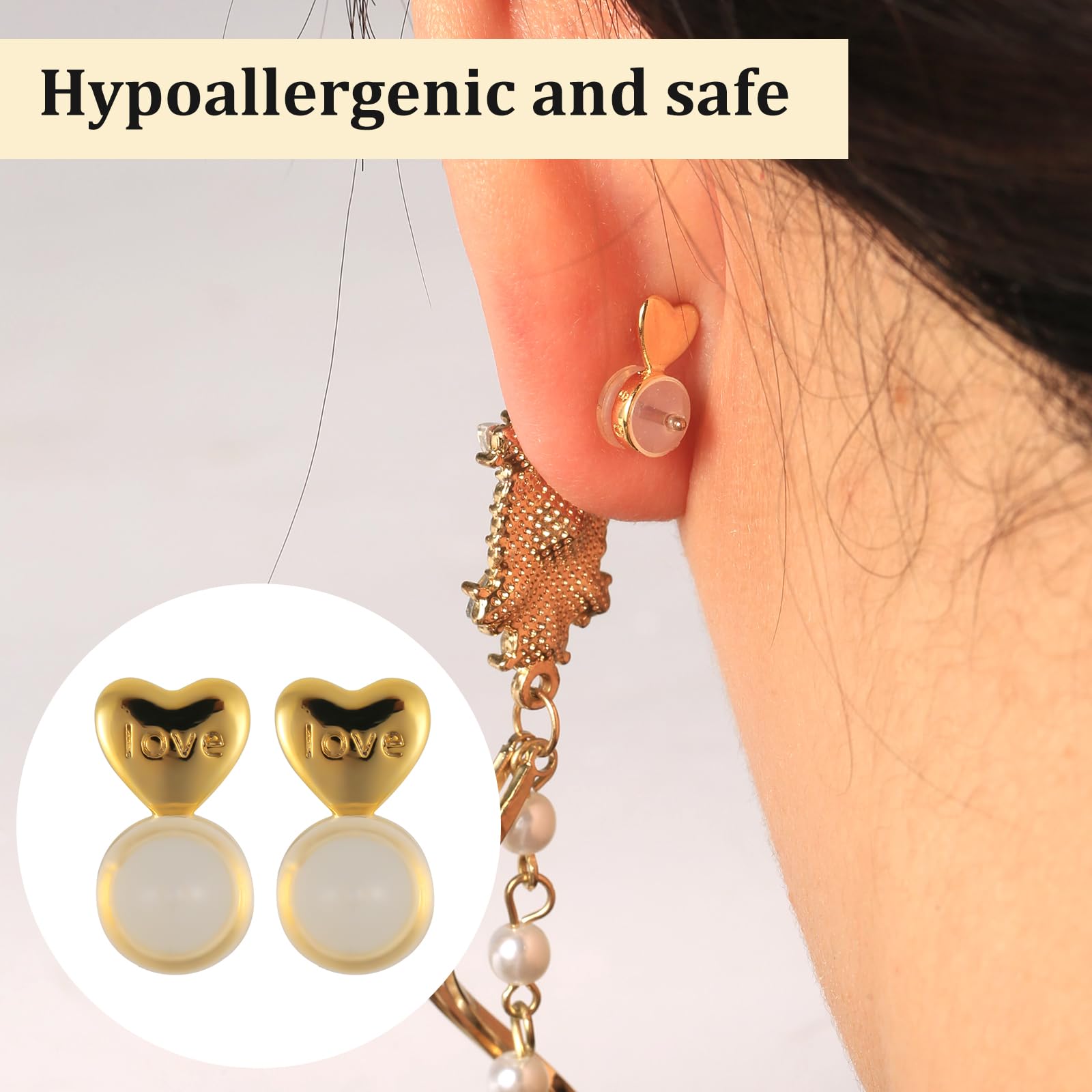 LOVVIA Fermoirs élévateurs De Boucles D'oreilles, écrous Lobes Déchirés, Oreilles Tombantes, Hypoallergéniques, 2 Paires Réglables, Argenté Et Doré, Pequeño, 6x6x2,5 Cm