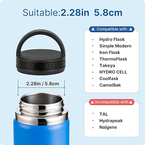 Miniatura 5 de Tapa para botella Hydro Flask de boca ancha de 12, 16, 18, 20, 32, 40, 64 onzas, tapa de repuesto para termo láser, frasco de hierro, Takeya y más