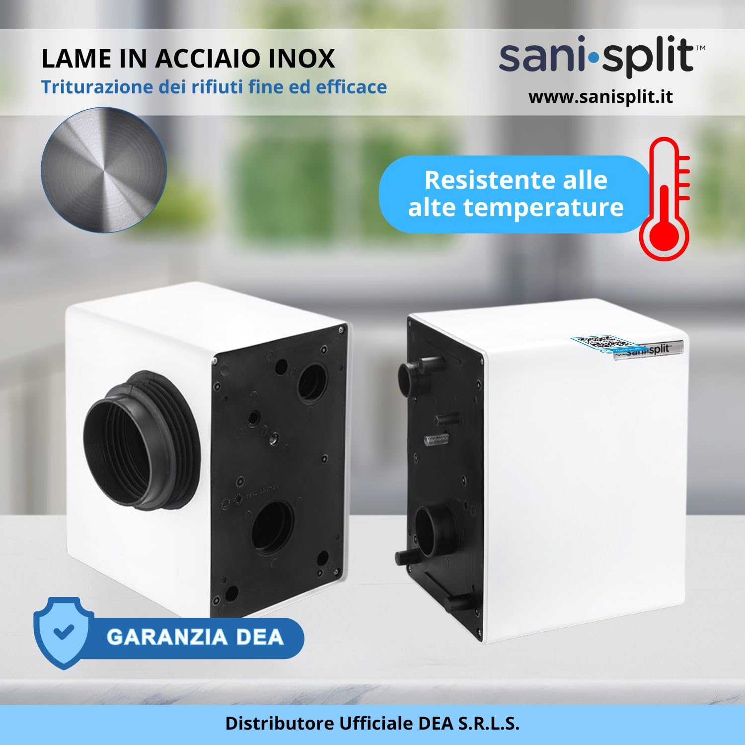 Trituratore WC Maceratore Sanitario SANISPLIT 3 WC Universale Bagno Pompa Scantinato Acque Reflue Nere e Grigie Water Lavabo Divisibile Garanzia Italia DEA con Split Gel Disincrostante