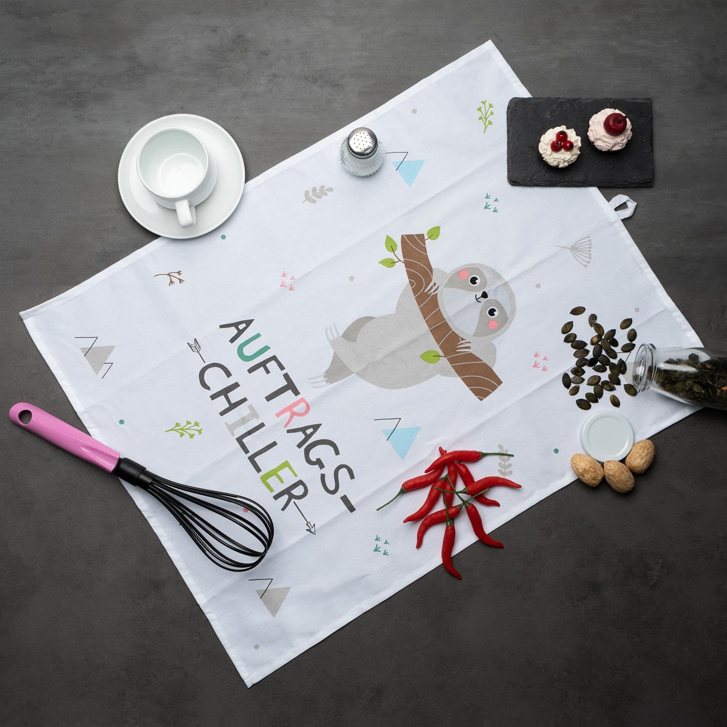 GRUSS & CO 47094 Sloth Chiller, Cotton, 60 cm x 45 cm, White Tea Towel, # Gray - Image 2