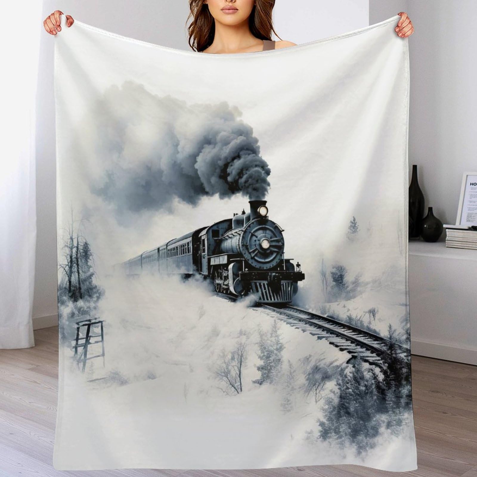 Plaid train à vapeur en couverture polaire flanelle 150x200