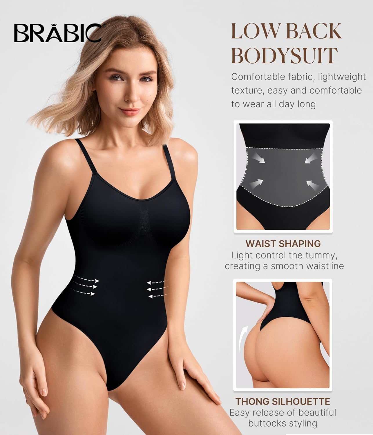 BRABIC Women's Backless Shapewear Bodysuit Tummy control Thong Seamless Body Shaper Sleeveless Compression Tanks Tops - Image 2