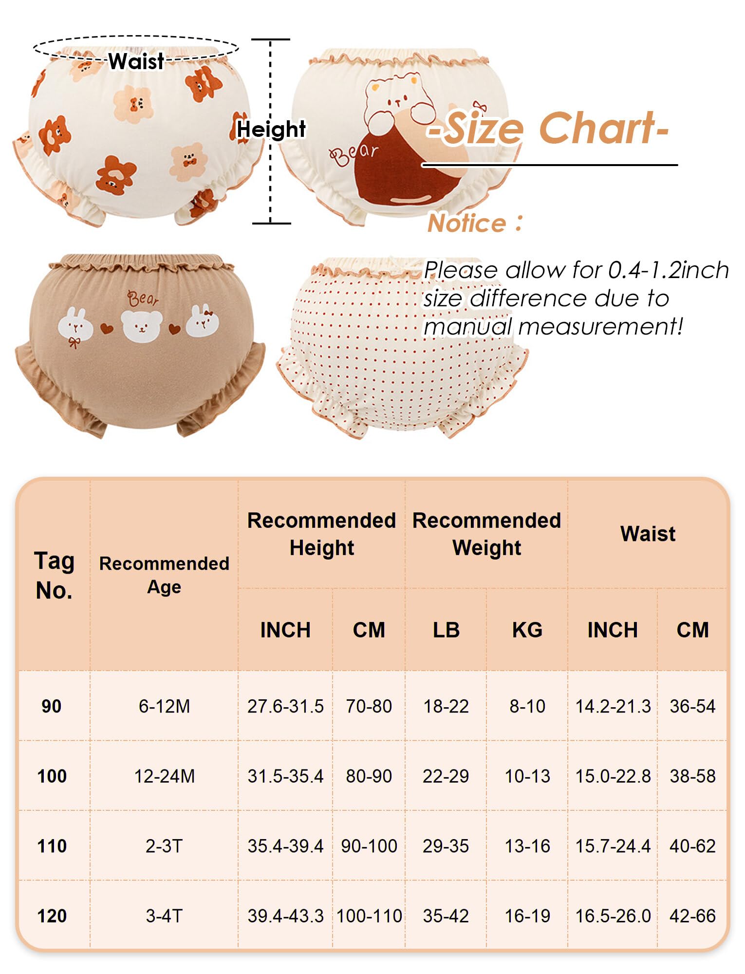 SEAUR Bragas para Bebés Bloomer Pantalones Cortos para Niños Pequeños Volantes Bragas de Algodón Suave Bloomer Braguitas Ropa Interior Bebé Niña Niño