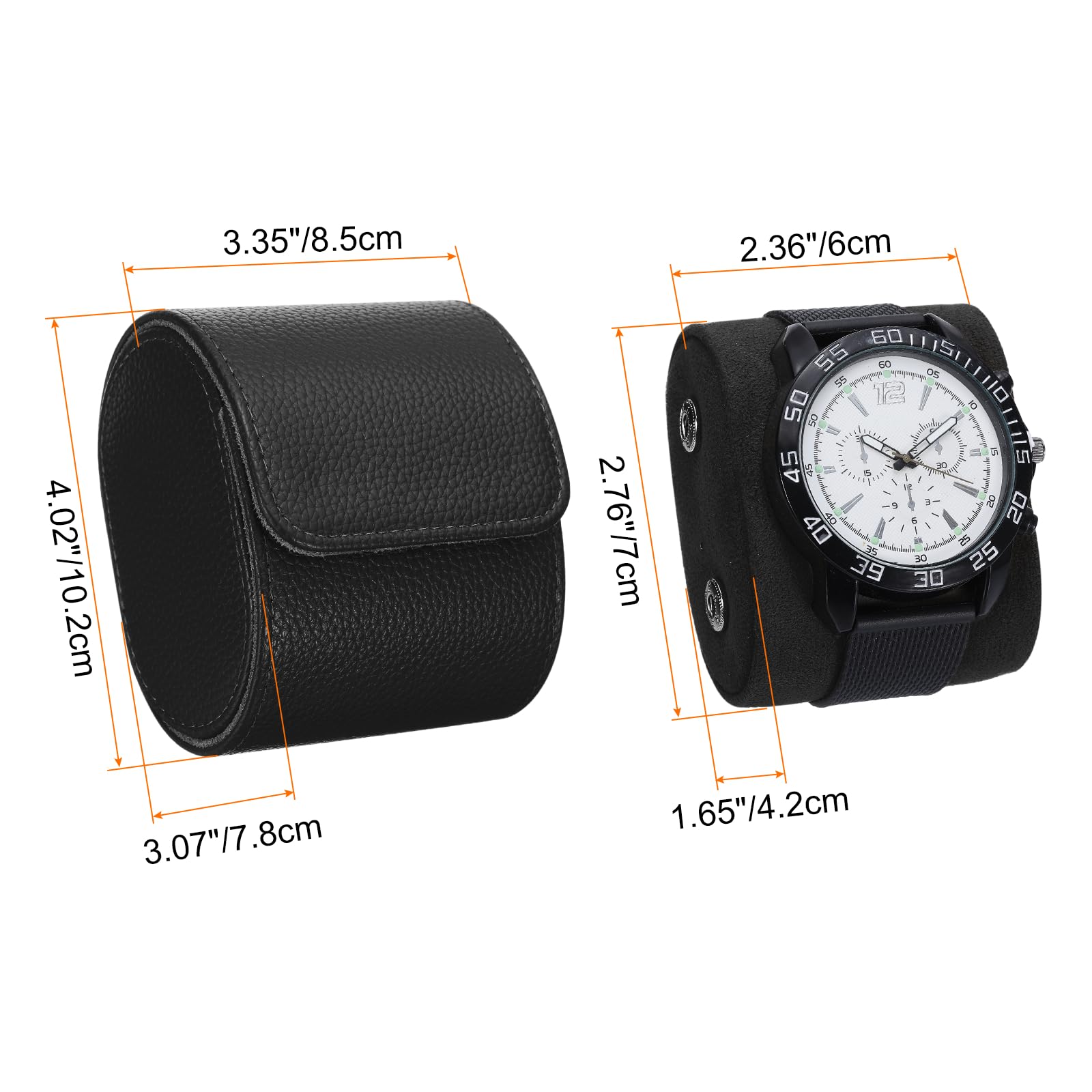 Étui de voyage sourcing map pour montres, étui portable en cuir noir texturé, compartiment unique, pour hommes et femmes. Organisateur de rangement avec coussin amovible, idéal pour les voyages et l