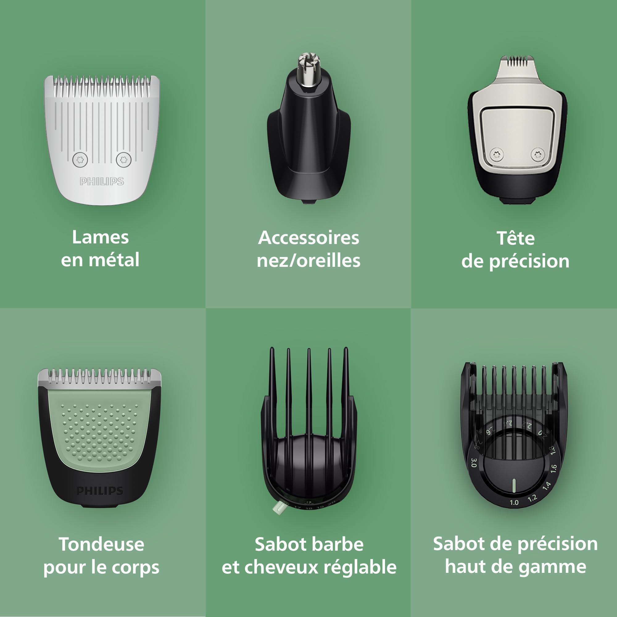 Philips Multigroom série 7000 Tondeuse tout-en-un 17 accessoires – tondeuse pour barbe, cheveux et corps, lames en métal auto-affûtées, 26 hauteurs de coupe (0,5-20 mm), modèle MG7961/15