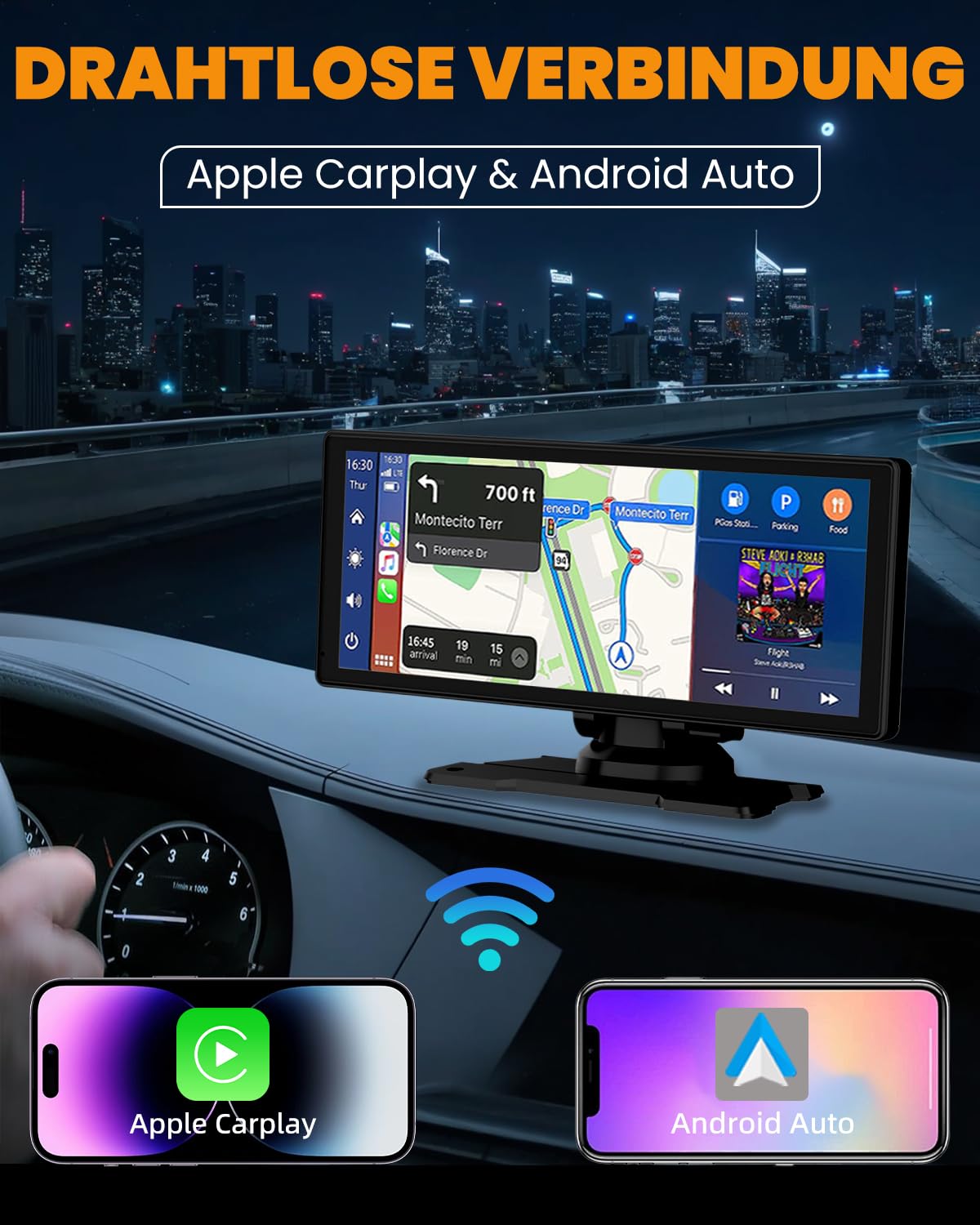 Carplay Display, 8.88" Apple Carplay, Android Auto Display mit 1080P HD Rückfahrkamera & Frontkamera, GPS Navigation, Freisprecheinrichtung, Mirror Link, FM, Einfacher Einbau