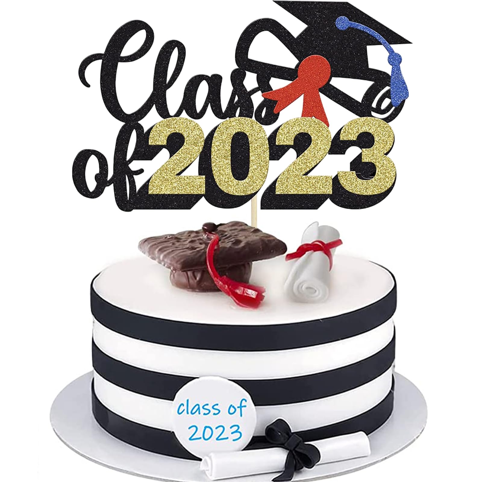Class of 2023 Cake Topper, Gold Glitter Personalized 2023 Graduation Cake Topper, Congrats Grad 2023 Graduation Party Decor, High School, College Graduation Party Decorations