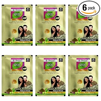 Sterling Naturals Megha Mehandi Hair Care Powder ? Megha Mehandi 15gm(Pack Of 6 ) For Natural Hair Color Solution | For Men & Women (M1 Natural Black)