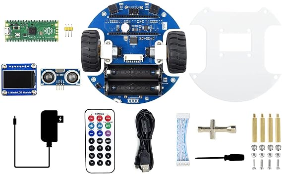 Waveshare PicoGo Mobile Robot Compatible with Raspberry Pi Pico Self Driving Remote Control Includes Raspberry Pi Pico (pre-soldered Header) Unassembled