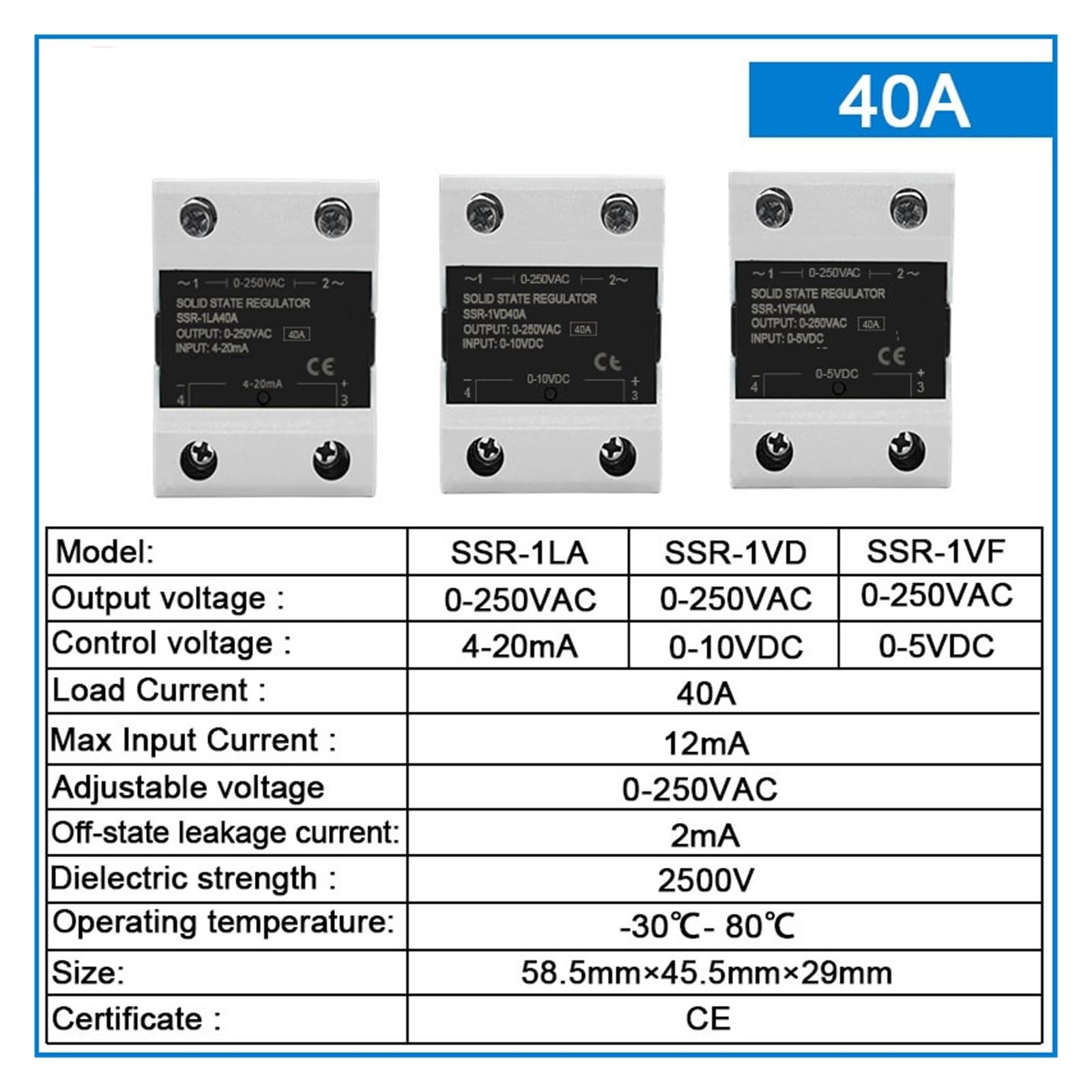 Regolatore di Tensione 0-10 V CC 4-20 mA 0-5 V CC Controllo monofase Relè a Stato Solido 10 A 25 A 40 A 60 A 80 A 100 A 120 A(40A)