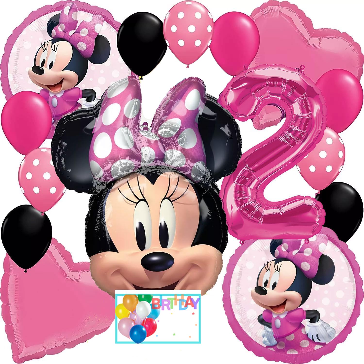 Anagram Balloons Licensed for Minnie Forever 2nd Birthday Party Supplies Balloon Bouquet Decorations, Multicolored, Party Accessory